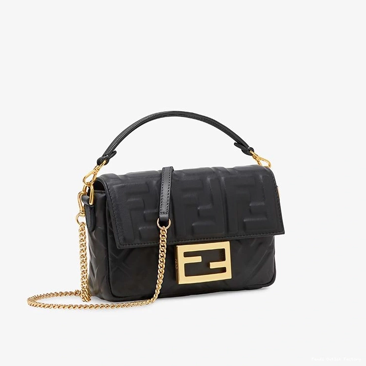 Cheap HOT FF Baguette Nappa In Motif Fendi Leather Bag Black Mini 0807